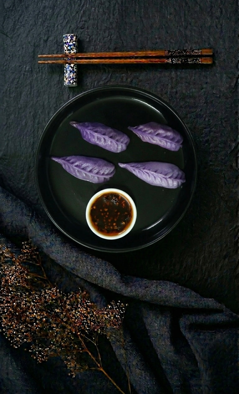 Asparagus Black Beans Dimsum with red cabbage skin-8pcs